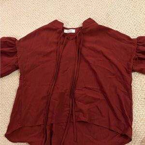 Women's Rust Red Tie-Neck Blouse
